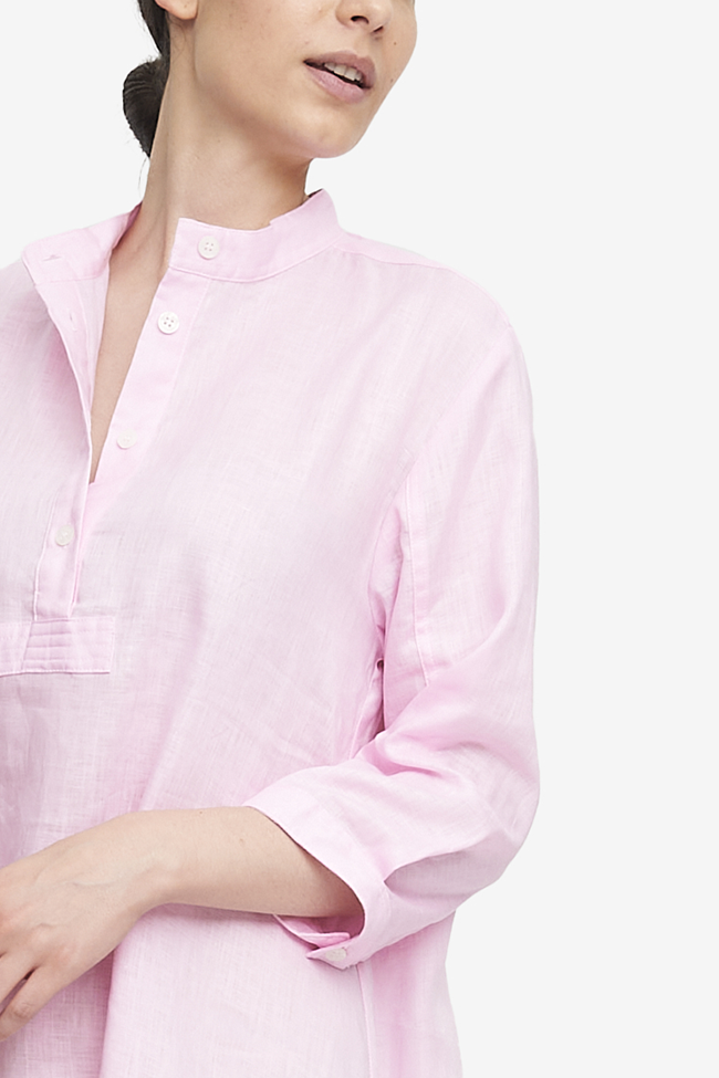 Full Length Sleep Shirt Pale Pink Linen
