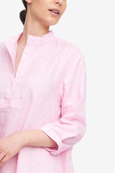 Full Length Sleep Shirt Pale Pink Linen