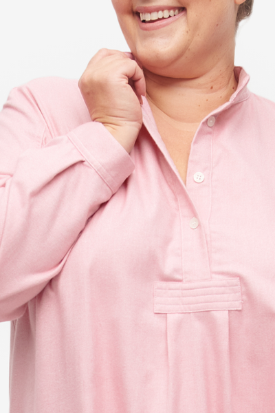Long Sleep Shirt Pink Flannel PLUS