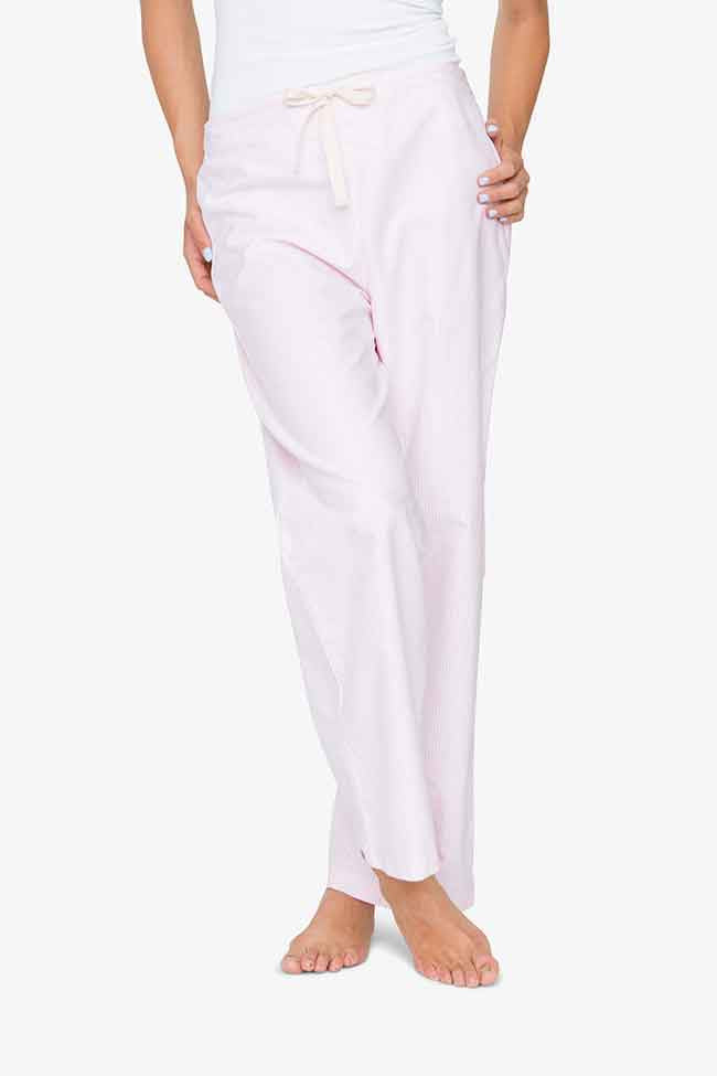 front view classic lounge pants in pink oxford stripe cotton by the Sleep Shirt