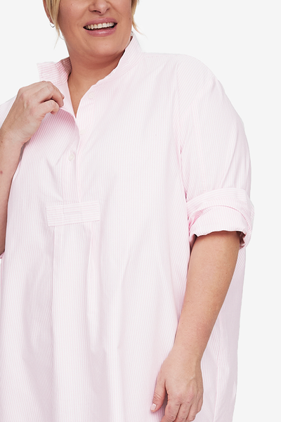 Short Sleep Shirt Pink Oxford Stripe PLUS