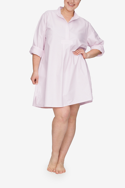 front view Plus size classic short sleep shirt pink oxford stripe cotton by the Sleep Shirt