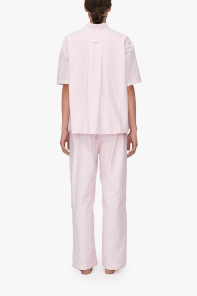 back view tshirt top lounge pants pajama set pink oxford stripe cotton by the Sleep Shirt