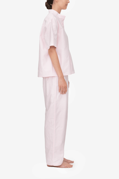 Set - Short Sleeve Cropped Sleep Shirt and Lounge Pant Pink Oxford Stripe