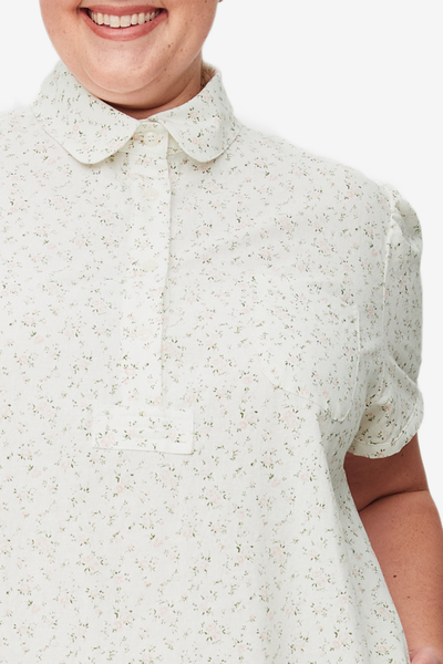 Round Collar Dress Pink Tea Floral
