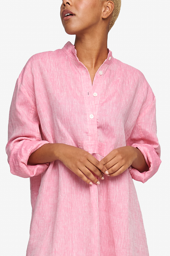 Long Sleep Shirt Raspberry Pink Linen