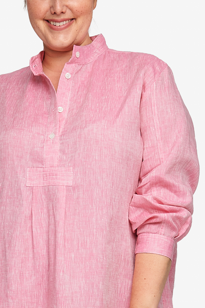 Long Sleep Shirt Raspberry Pink Linen PLUS