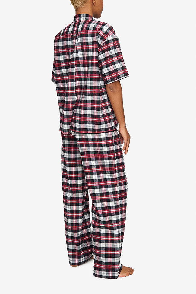 Short Sleeve Cropped Sleep Shirt Raspberry Plaid Flannel
