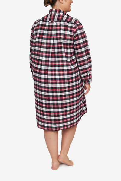 Long Sleep Shirt Raspberry Plaid Flannel PLUS