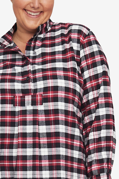 Long Sleep Shirt Raspberry Plaid Flannel PLUS