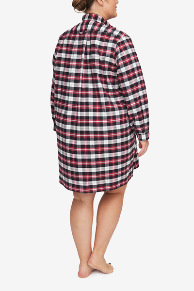 Short Sleep Shirt Raspberry Plaid Flannel PLUS
