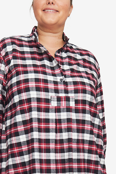 Short Sleep Shirt Raspberry Plaid Flannel PLUS