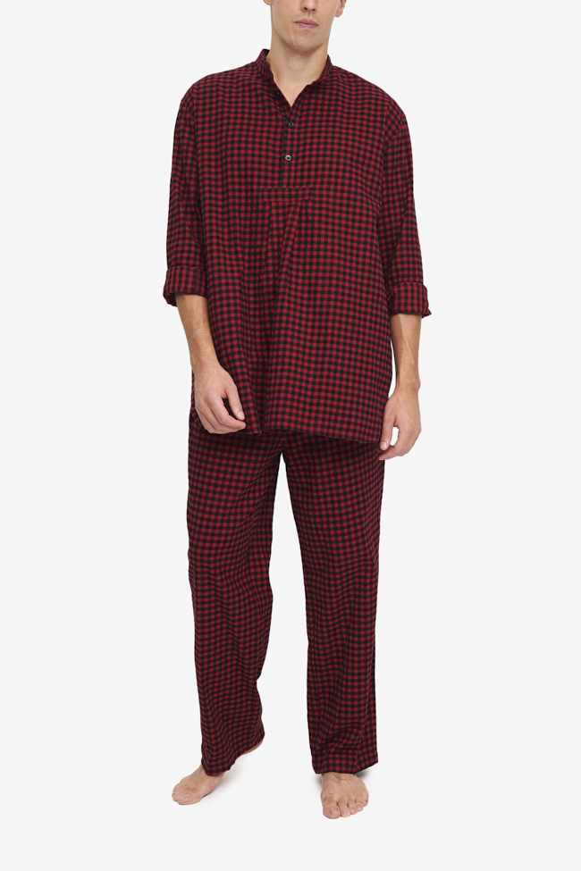 Men's Short Nightshirt Red Buffalo Check