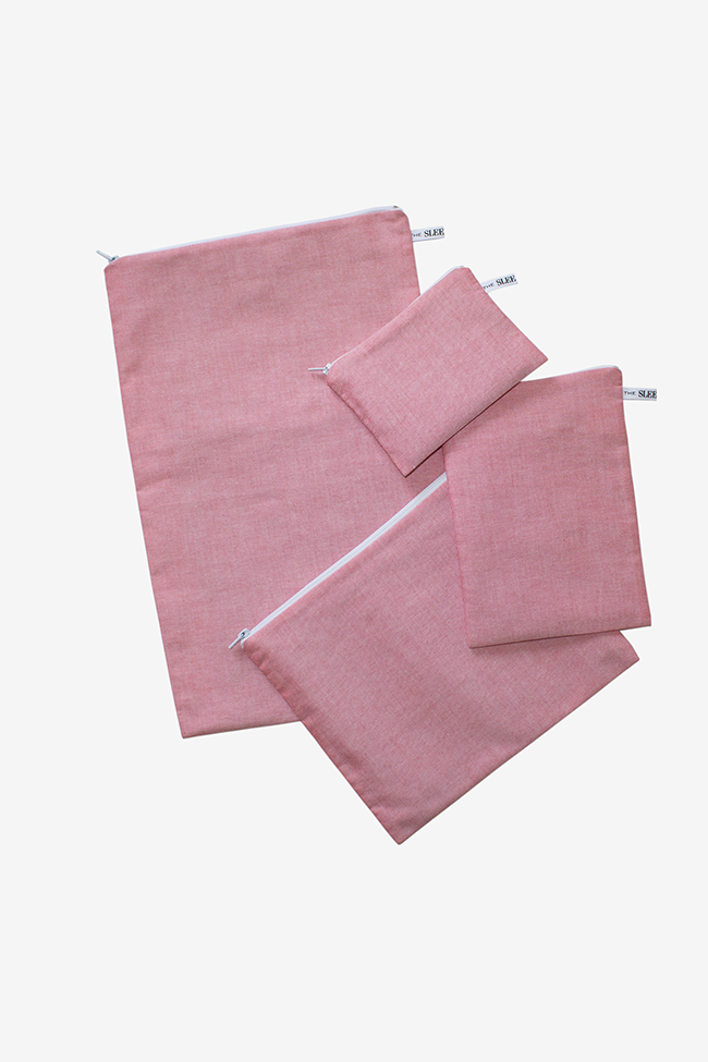 Red Chambray Pouches - Set of 4