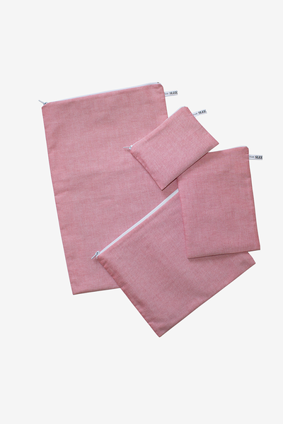 Red Chambray Pouches - Set of 4