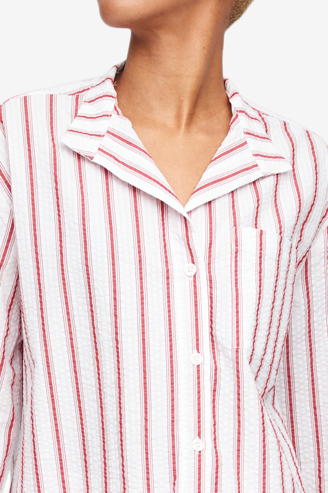Set - Long Sleeve Shirt and Lounge Pant Red Seersucker Stripe