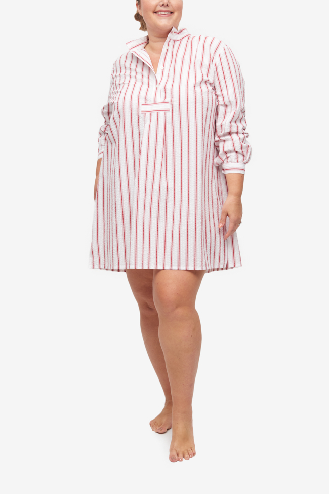 Short Sleep Shirt  Red Seersucker Stripe PLUS