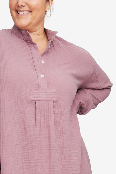 Short Sleep Shirt Rose Double Gauze PLUS