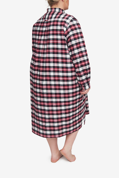 Long Sleep Shirt Raspberry Plaid Flannel PLUS