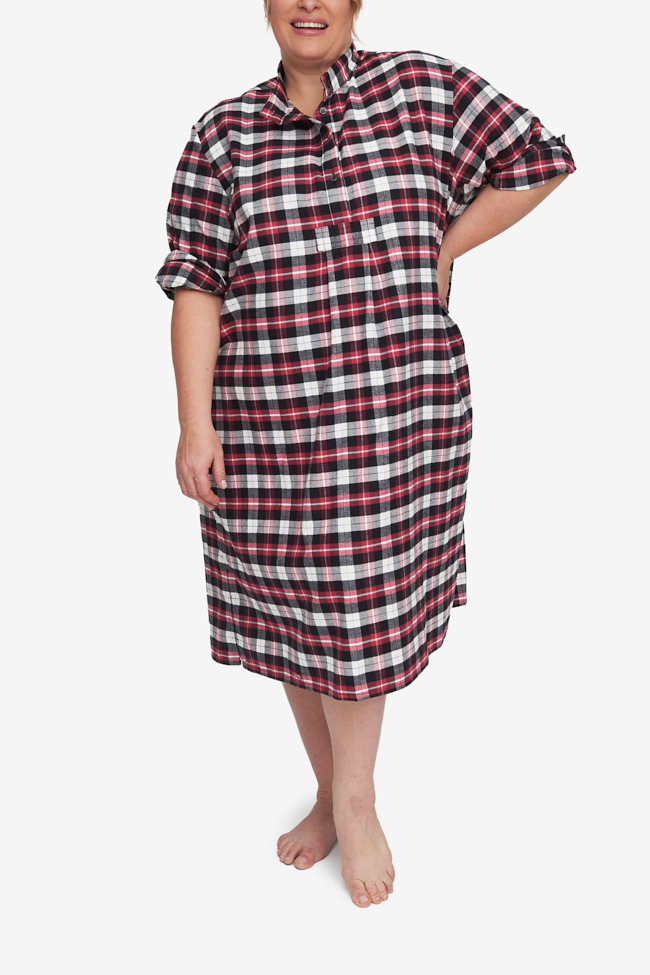 Long Sleep Shirt Raspberry Plaid Flannel PLUS