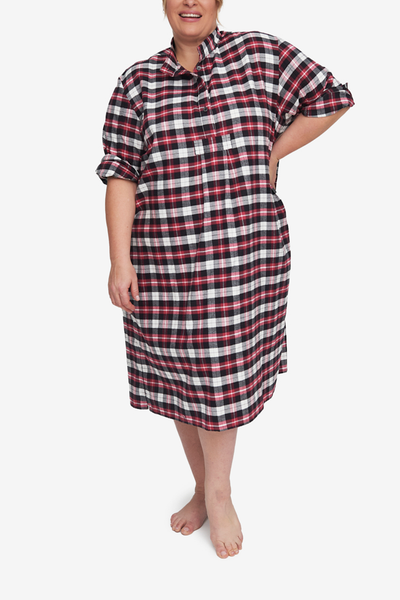 Long Sleep Shirt Raspberry Plaid Flannel PLUS