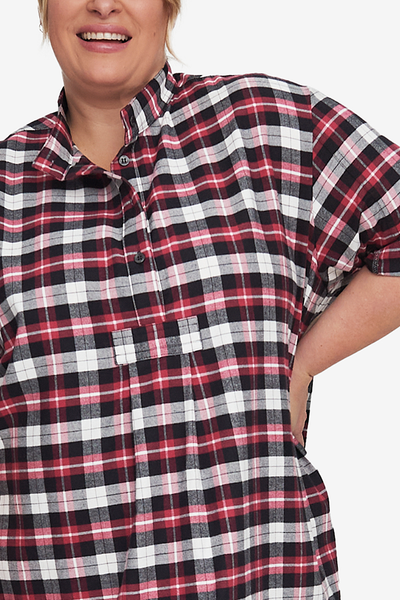 Long Sleep Shirt Raspberry Plaid Flannel PLUS