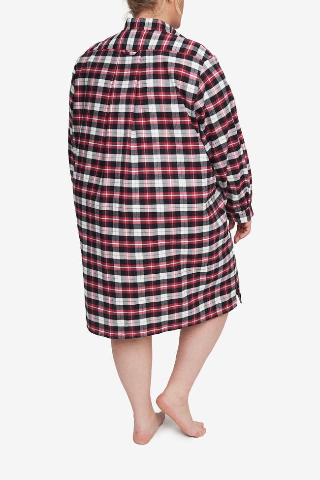Short Sleep Shirt Raspberry Plaid Flannel PLUS