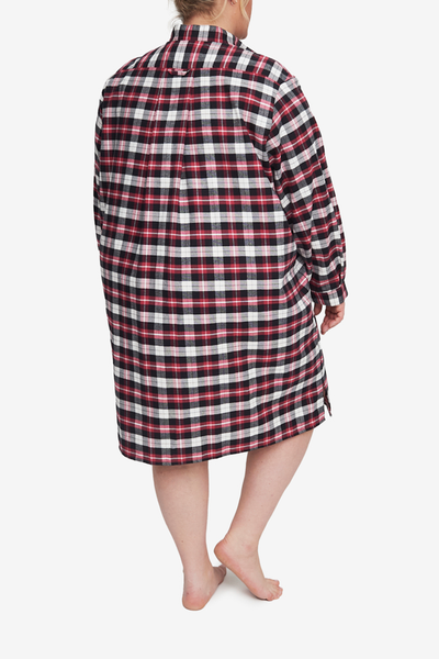 Short Sleep Shirt Raspberry Plaid Flannel PLUS