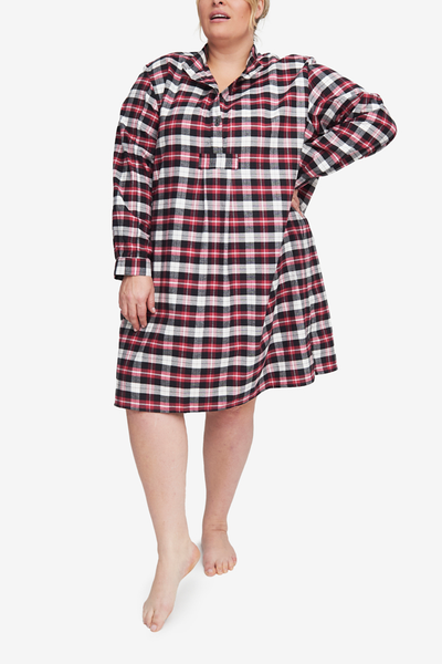 Short Sleep Shirt Raspberry Plaid Flannel PLUS