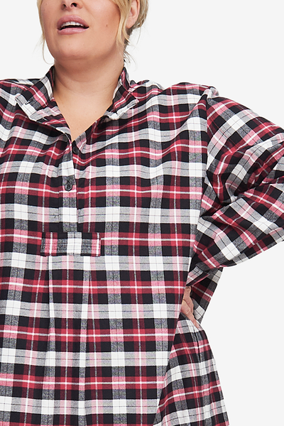 Short Sleep Shirt Raspberry Plaid Flannel PLUS