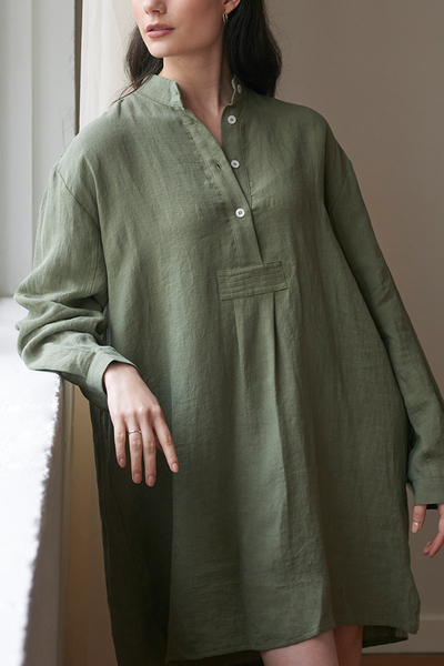 Short Sleep Shirt Sage Linen
