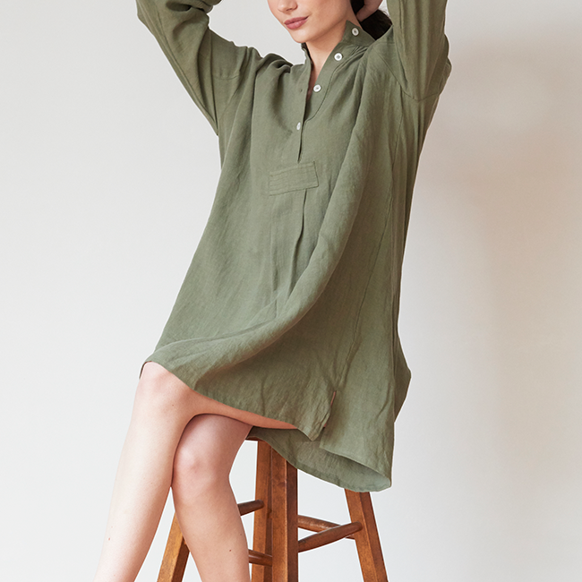 Short Sleep Shirt Sage Linen