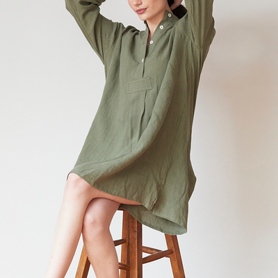 Short Sleep Shirt Sage Linen