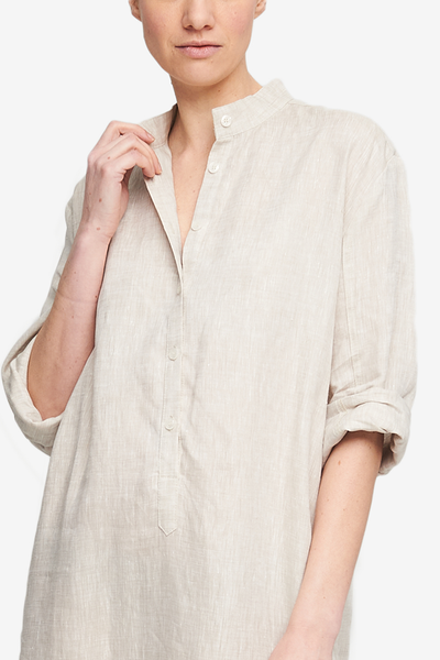 Ankle Length Sleep Shirt Sand Linen