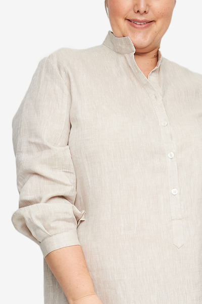 Ankle Length Sleep Shirt Sand Linen