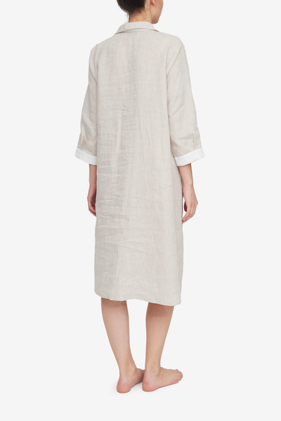 Belted Kaftan Sand Linen with White Contrast