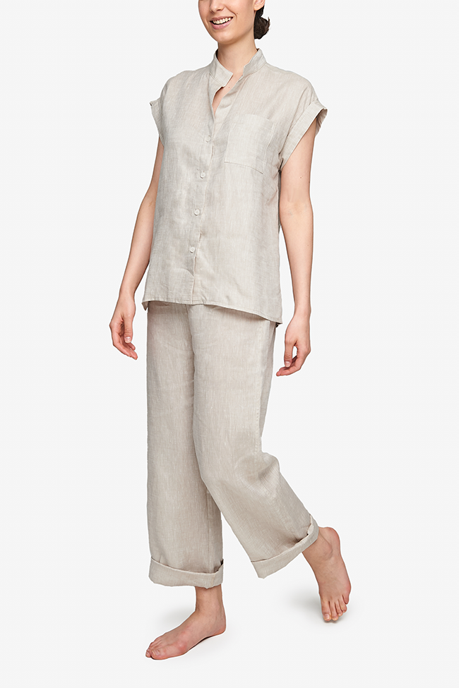 Set - Cuffed Sleeve Shirt and Lounge Pant Sand Linen