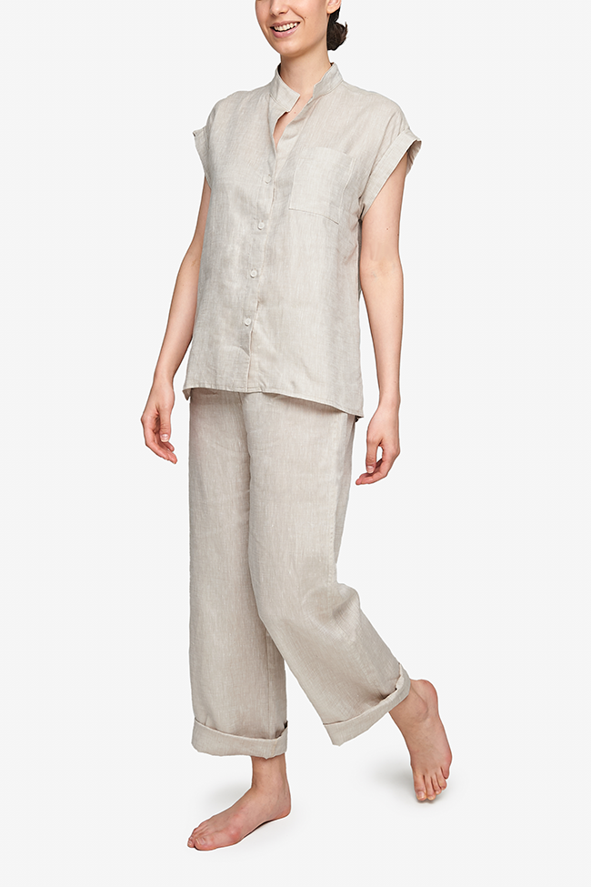 Cuffed Sleeve Shirt Sand Linen