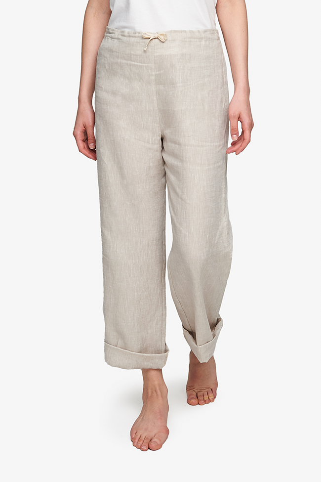 Set - Cuffed Sleeve Shirt and Lounge Pant Sand Linen