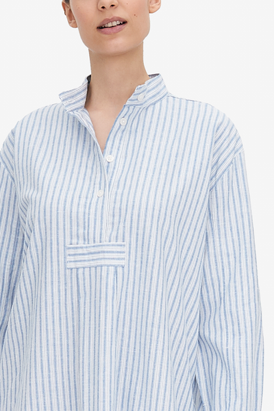 Long Sleep Shirt Sapporo Cotton Linen Stripe