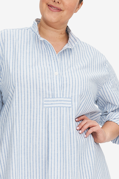 Short Sleep Shirt Sapporo Cotton Linen Stripe PLUS
