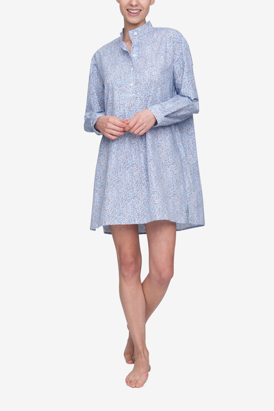 Front view of Short Sleep Shirt in blue, red and white floral pattern by The Sleep Shirt