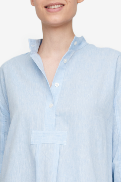 Long Sleep Shirt Sky Blue Linen Blend