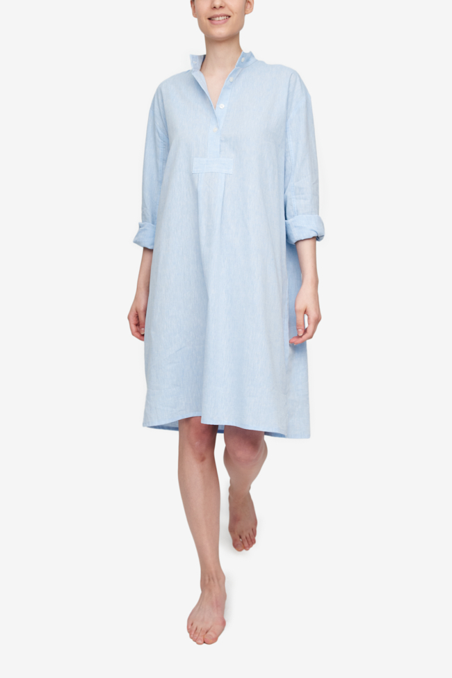 Long Sleep Shirt Sky Blue Linen Blend