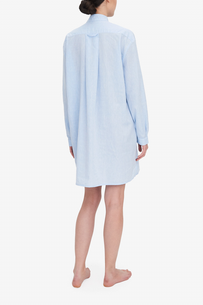 Short Sleep Shirt Sky Blue Linen Blend