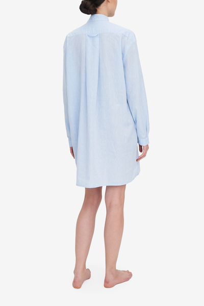 Short Sleep Shirt Sky Blue Linen Blend