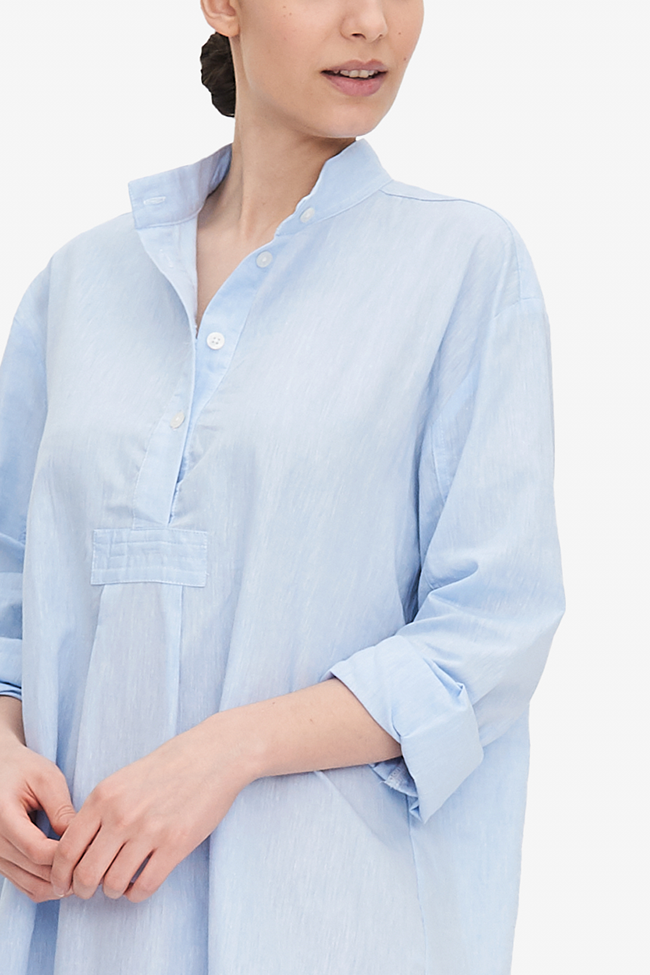 Short Sleep Shirt Sky Blue Linen Blend