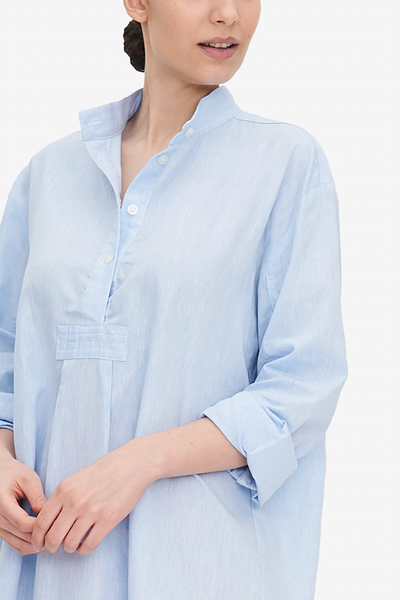 Short Sleep Shirt Sky Blue Linen Blend