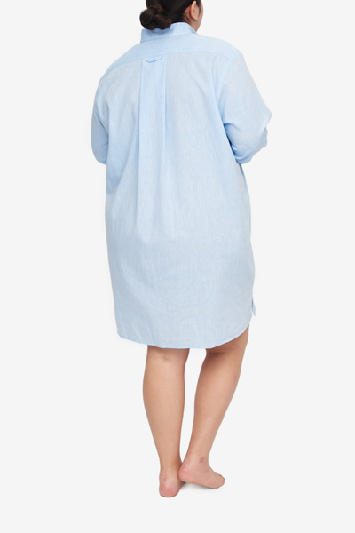 Short Sleep Shirt Sky Blue Linen Blend PLUS