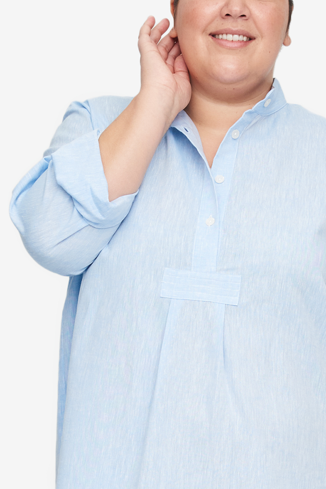 Short Sleep Shirt Sky Blue Linen Blend PLUS